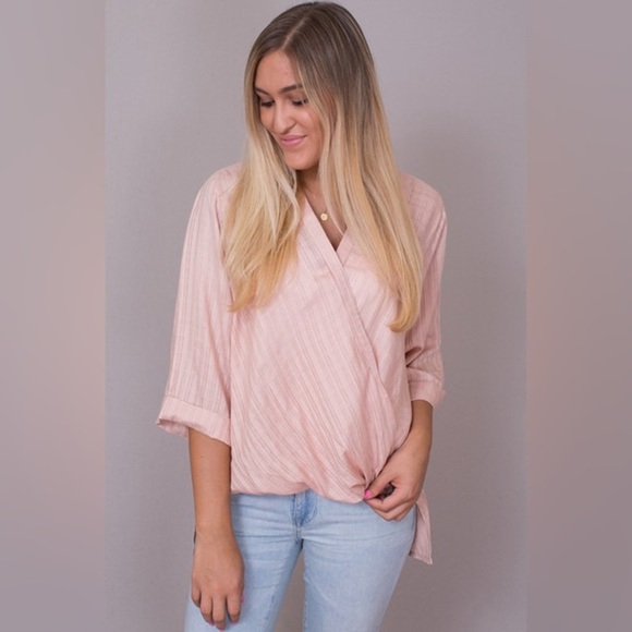 Listicle Boho Pink Stiped Cotton Blouse - Picture 9 of 10